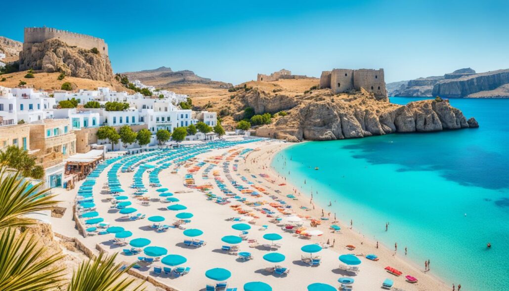 scenic Lindos Beach views
