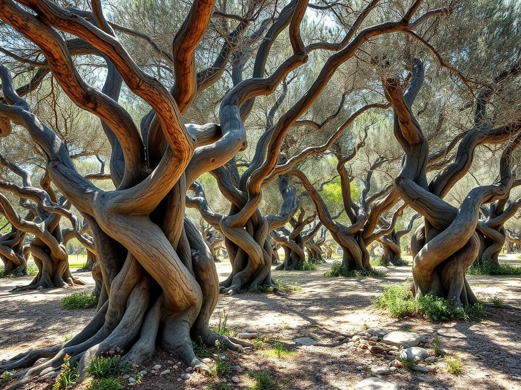 Ancient olive grove in Crete with gnarled trees centuries old, representing Greece's timeless travel experience Ancient olive grove in Crete with gnarled trees centuries old, representing Greece's timeless travel experience