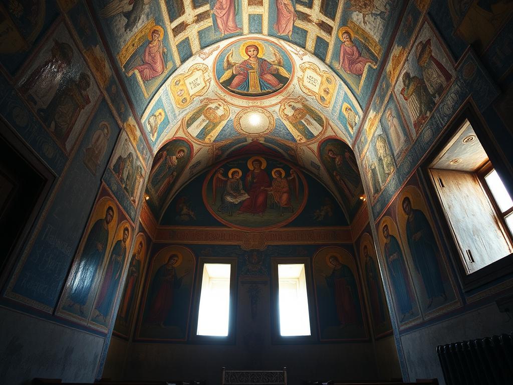 Byzantine church with ancient frescoes in a remote village, part of Greece's timeless travel experience