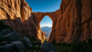 steep cliffs and rock arch