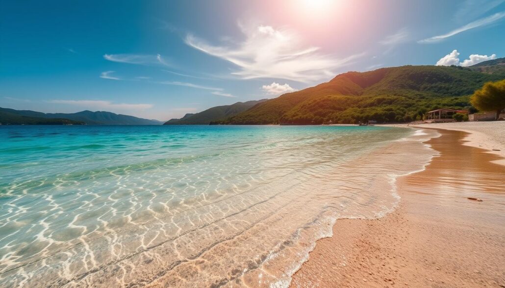 walking through shallow sea at Vraka Beach